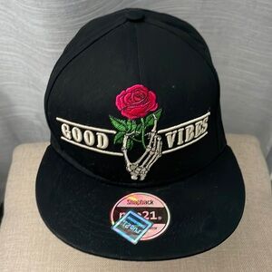 Rue21 Black Snapback Hat with Rose Embroidery